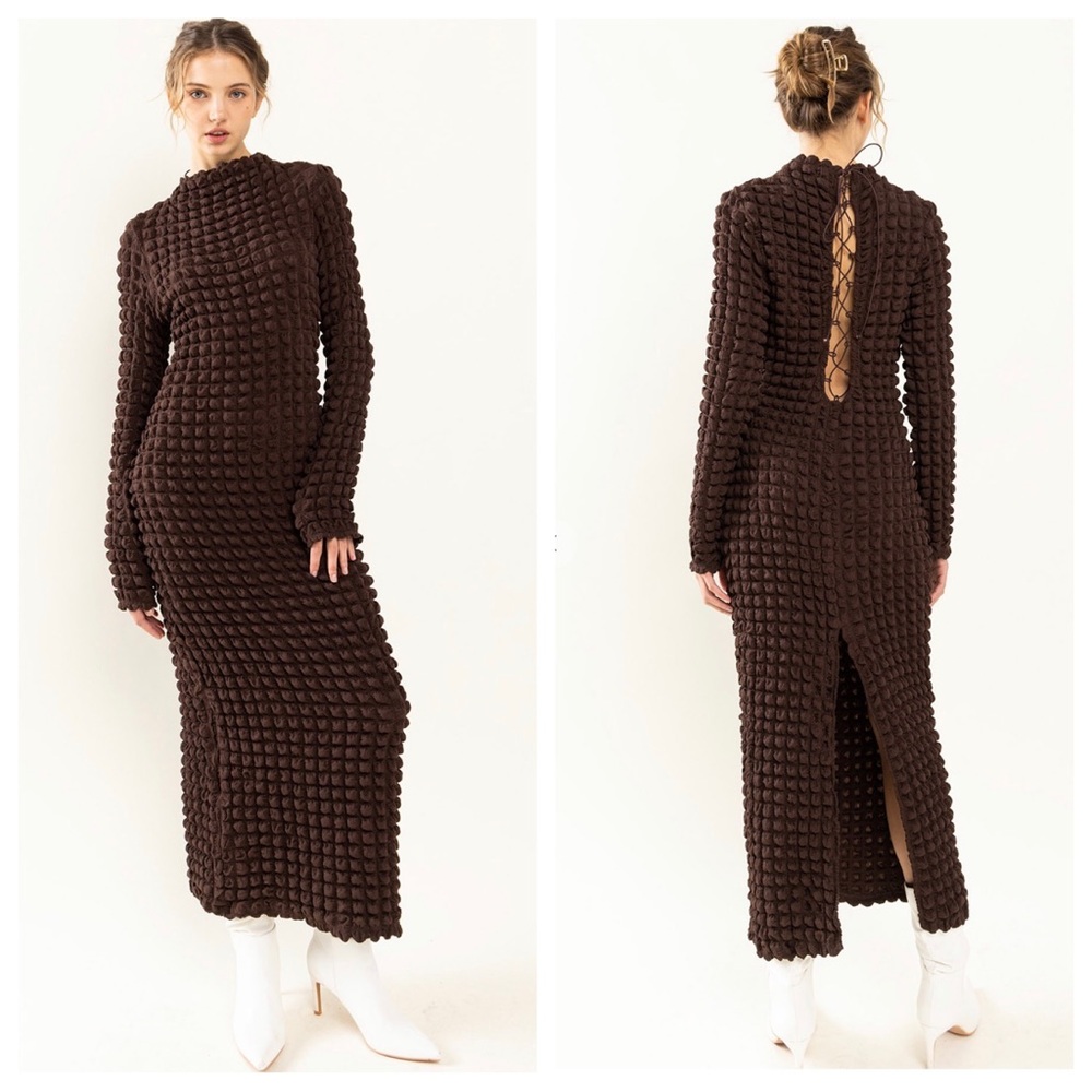 29 Fabulous Textured Lace Up Maxi Dress with Back Slit